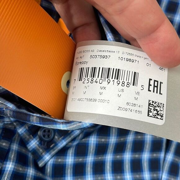 Men's Boss Orange Trim Fit Plaid Shirt, Size Medium - Blue - Picture 3 of 3